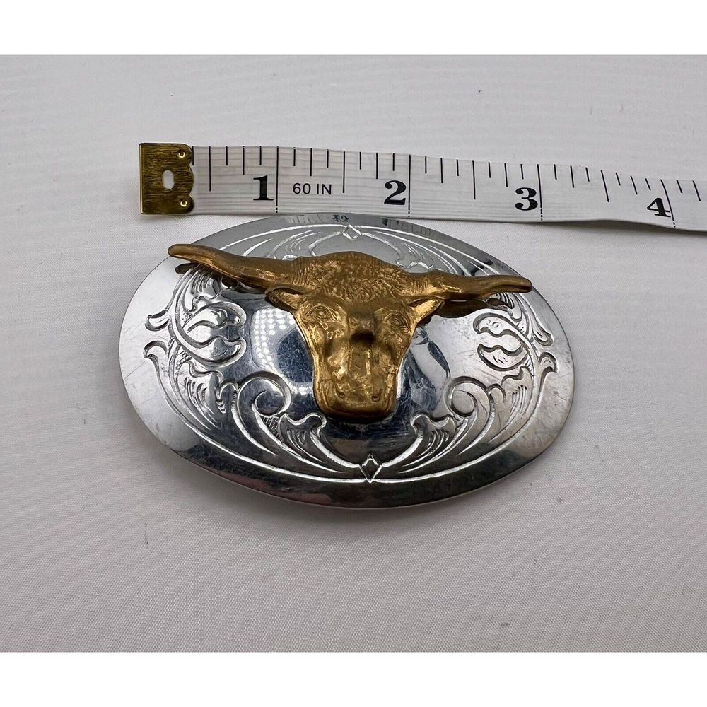 Vintage Chambers Western Belt Buckle Long Horn With Silver‎ Base